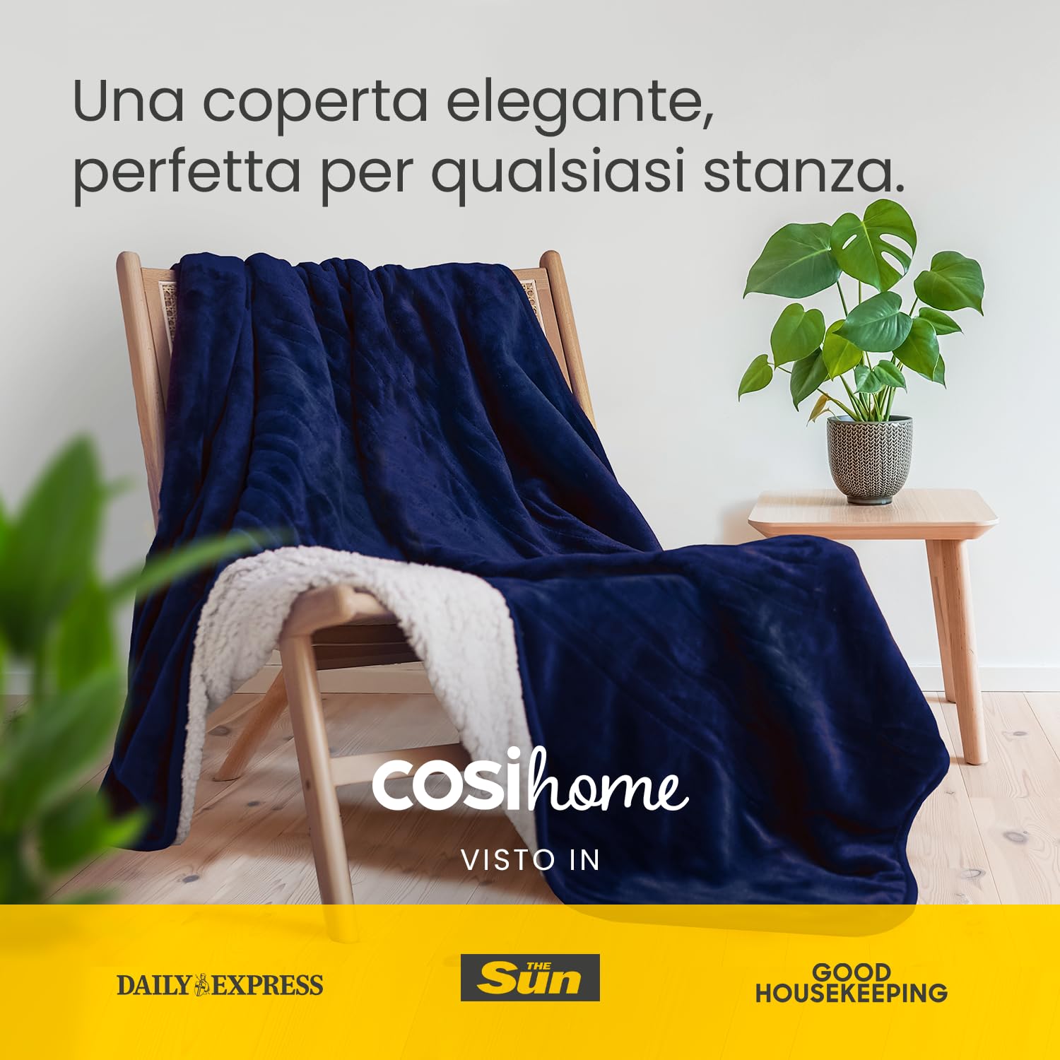 Cosi Home Coperta Riscaldante Elettrica 180x130 cm, in pile sherpa, lavabile in lavatrice con telecomando digitale, timer e 10 impostazioni di calore - Blu