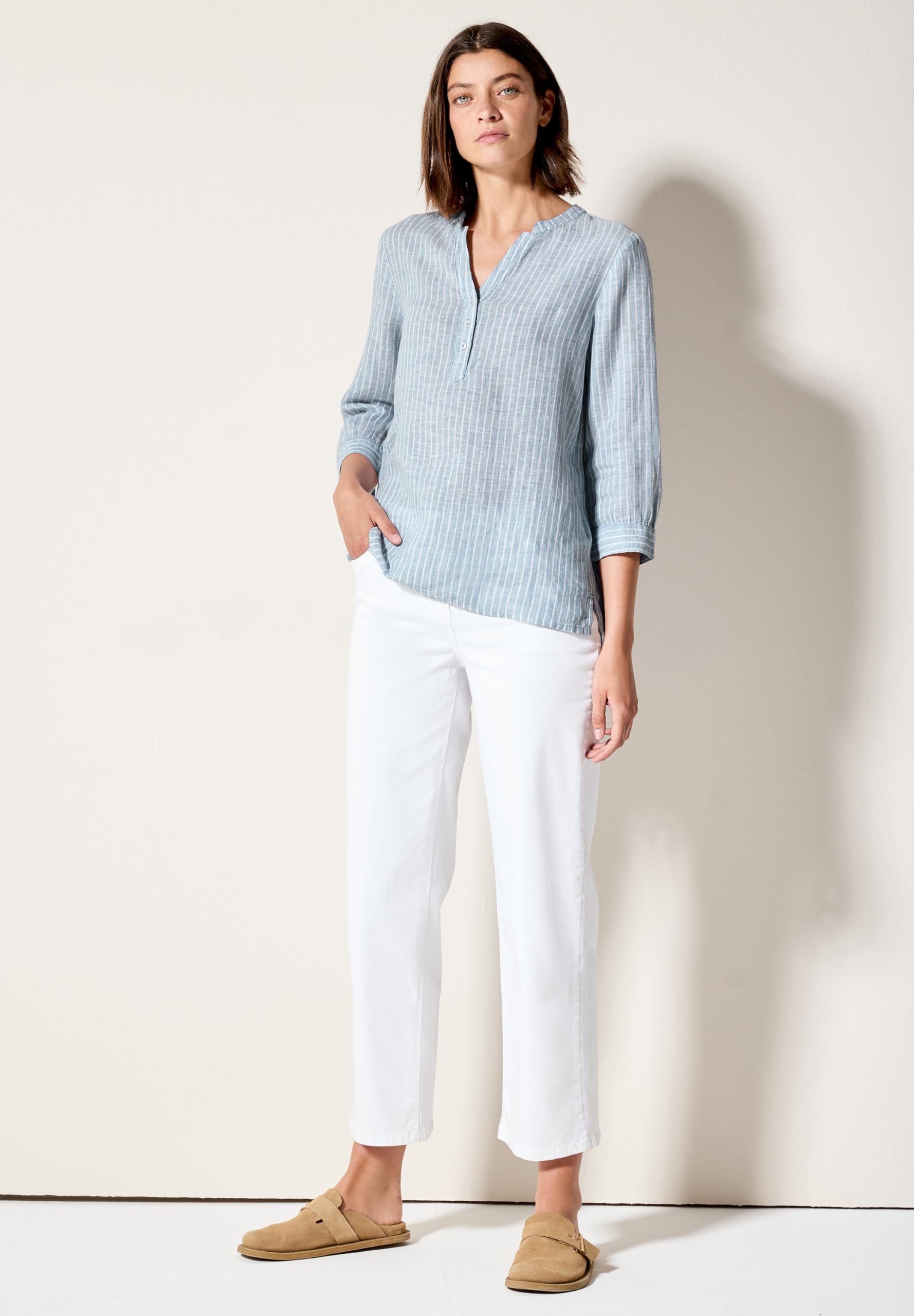 Cecil Damen Gestreifte Leinenbluse
