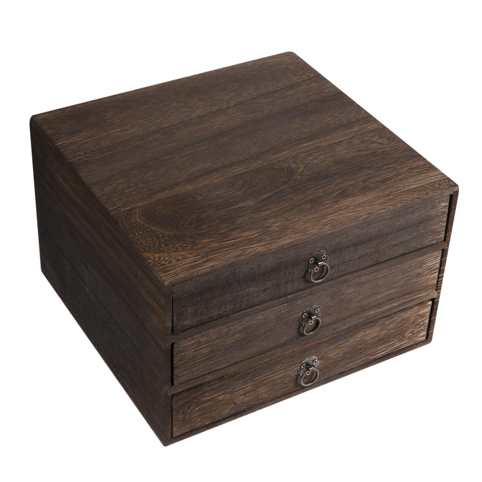 Organizer Retro in Legno Massello da Scrivania 3 Cassetti per Decorazione Casa e Facile Organizzazione di Accessori e Oggetti da Tavolo