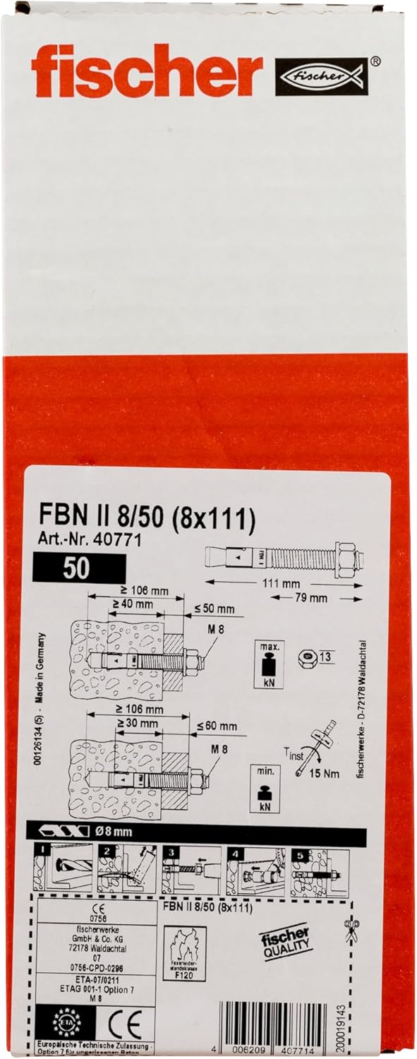 fischer 40771 FBN II Bolt Anchor, Metal