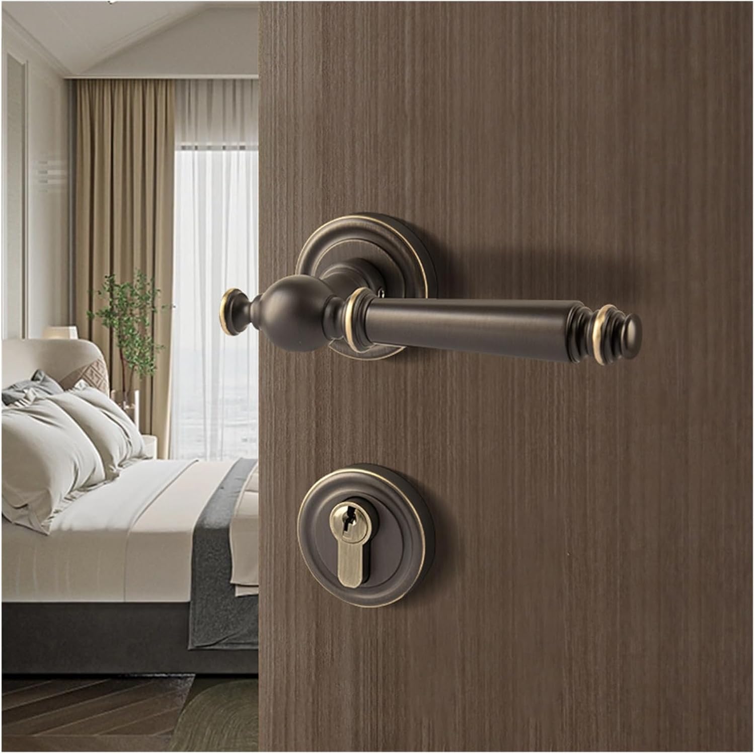 Pure Copper Bedroom Door Lock Solid Wood Room Door Lock Split Door Handle Magnetic Silent Indoor Golden American Door Lock(Coffee Bronze Magnetic)