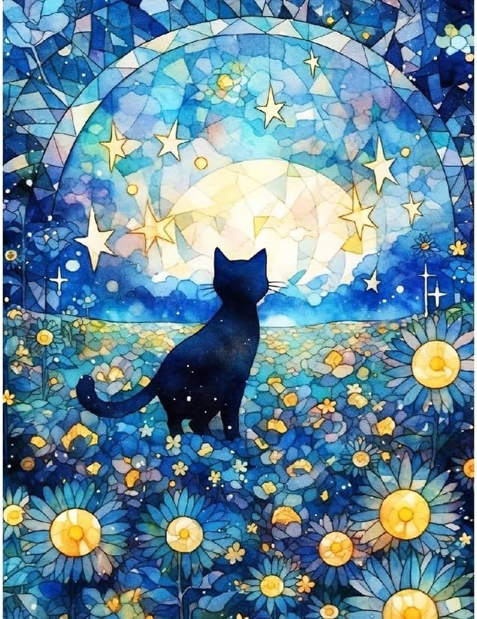 5D ダイヤモンドアート 猫 花海 星空 30x40cm ダイヤモンドペインティングキット 初心者に最適 DIY 風景ペインティングモザイク手作りアートホームデコレーション