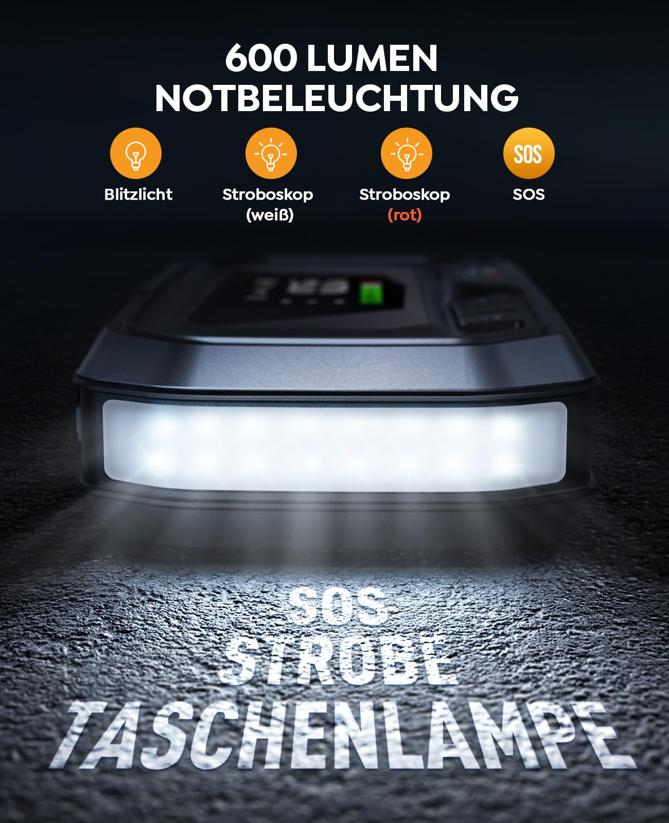 YaberAuto Starthilfe Powerbank mit Kompressor, 160PSI 8000A Auto Starthilfe, PD 65W Starthilfe Powerbank für All Benzin und 12.0L Dieselmotor, Starthilfe mit 600 Lumen Notlicht und 3.3" LCD Bildschirm