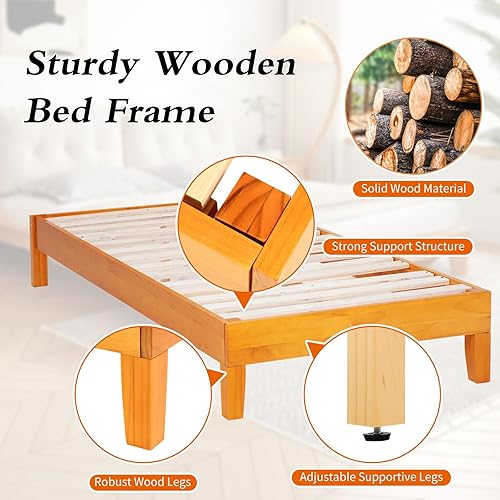 Miniatura 3 de BLKMTY Marco de cama de madera tamaño Queen, sin cabecero, plataforma de cama con almacenamiento debajo de la cama, cama de madera de fácil montaje,