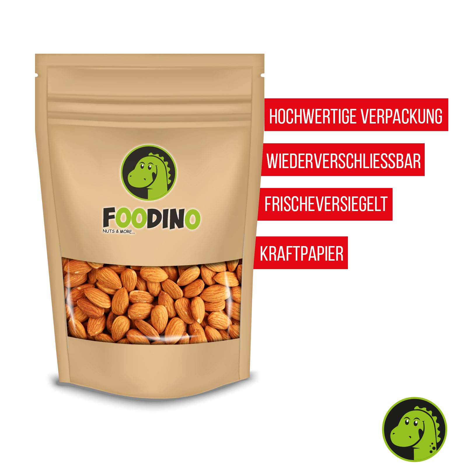Mandeln mit Haut ganz Mandelkerne ohne Schale Mandel naturbelassen ungesalzen süß ungeschwefelt 100% Natural 500g - 5kg Mandel Kerne aus Australien wiederverschließbar Premium Qualität FOODINO (1kg)