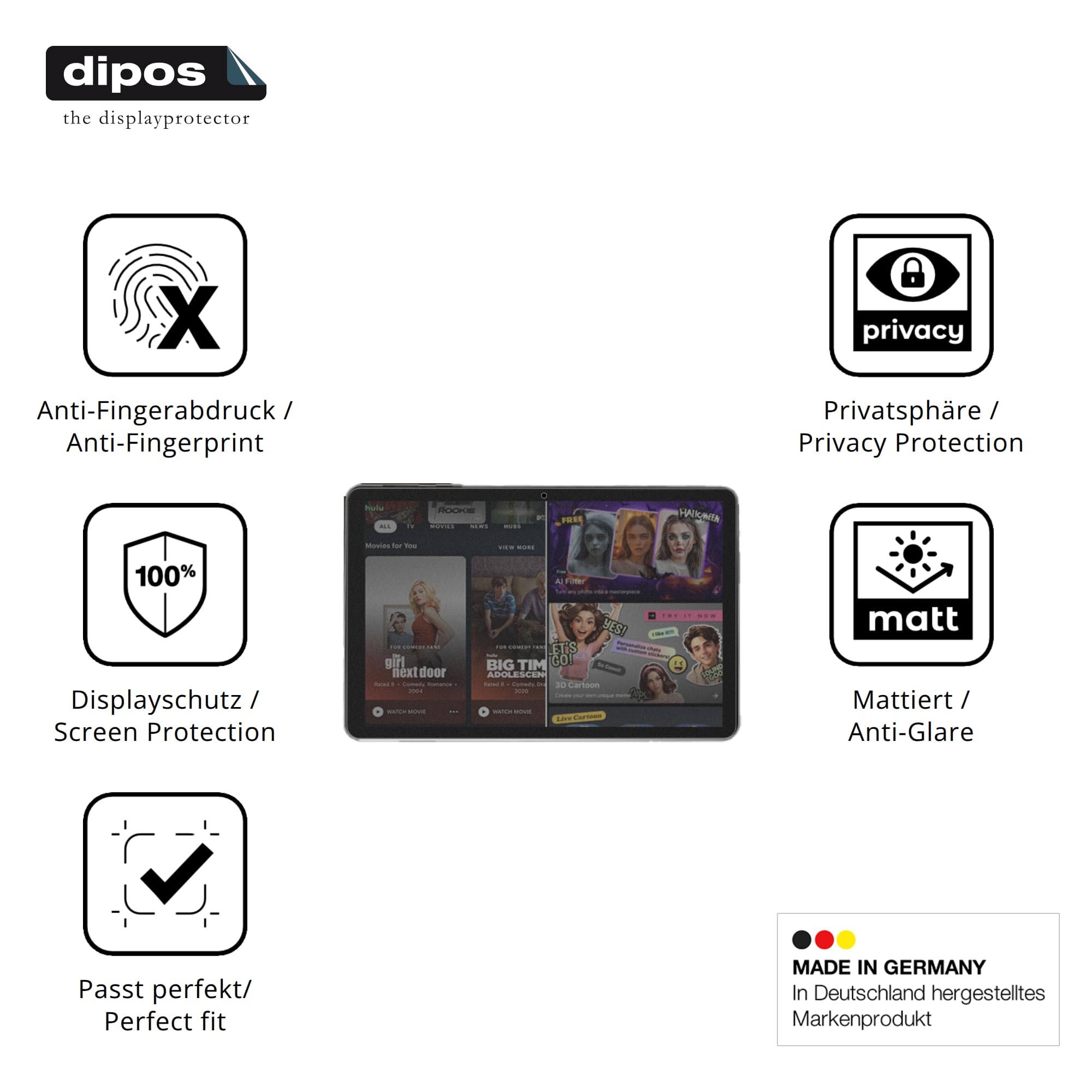 dipos Protector de Pantalla Antiespía para RebotAi D101 | Película protectora mate, filtro de privacidad 4 vías, ajuste perfecto, antiarañazos, sin burbujas, autoadhesivo