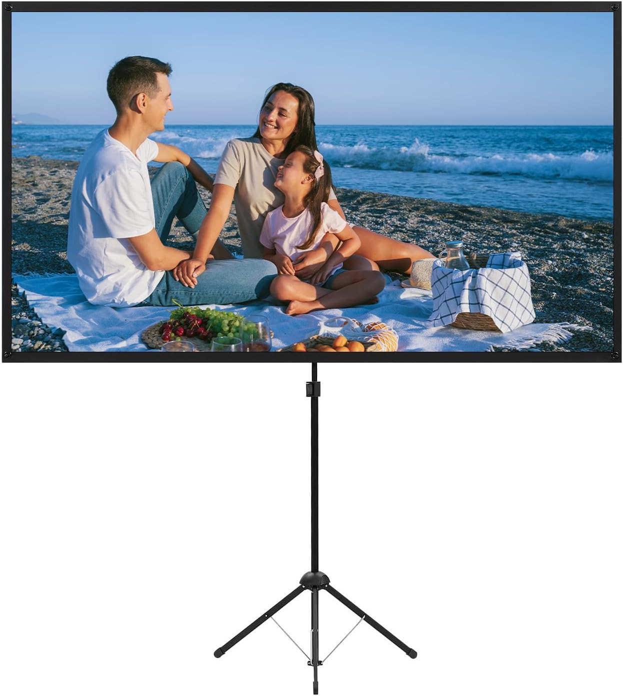 Projector Screen with Stand, 100 inch Portable Projector Screens, 16:9 Wrinkle-Free Projector Screen with Tripod Stand, 1.3 Gain, 160° Viewing Angle for Indoor Outdoor