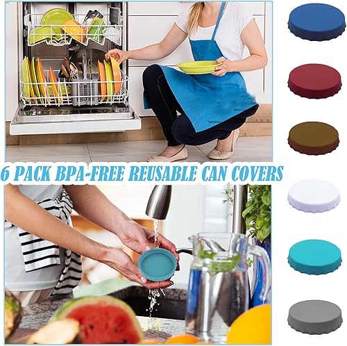 Miniatura 10 de Juego de 6 tapas de latas de soda, tapas de silicona para latas de soda, protector de latas de bebidas coloridas reutilizables, tapa de soda a