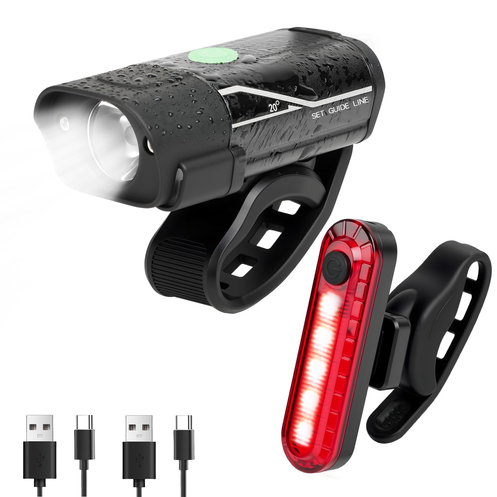 BUCKLOS Set di luci per bici Luce posteriore ricaricabile Lampada frontale Faro da equazione impermeabile USB Fanale posteriore MTB Led 1PC Parti di ciclismo
