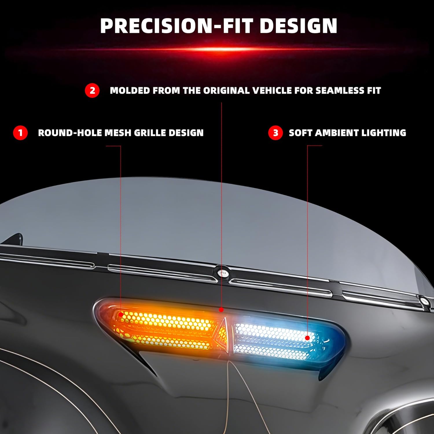 FATECIM Dynamic LED Motorcycle Batwing Fairing Vent Insert Lights for Harley Touring Street Glide Ultra Limited Electra Glide FLHX FLHTK 2014-2023 (Black with White Running Light & Amber Turn Signal)