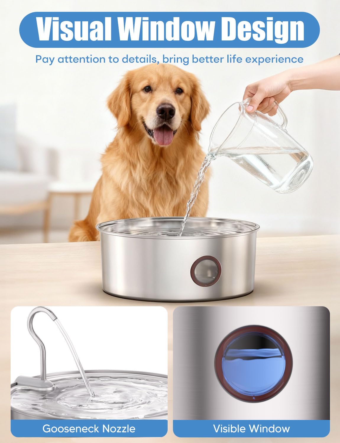 subteenmate Fuente de agua para perros grandes, dispensador automático de fuente de agua para perros de acero inoxidable de 8L/280 onzas, cuenco de agua automático para mascotas con bomba