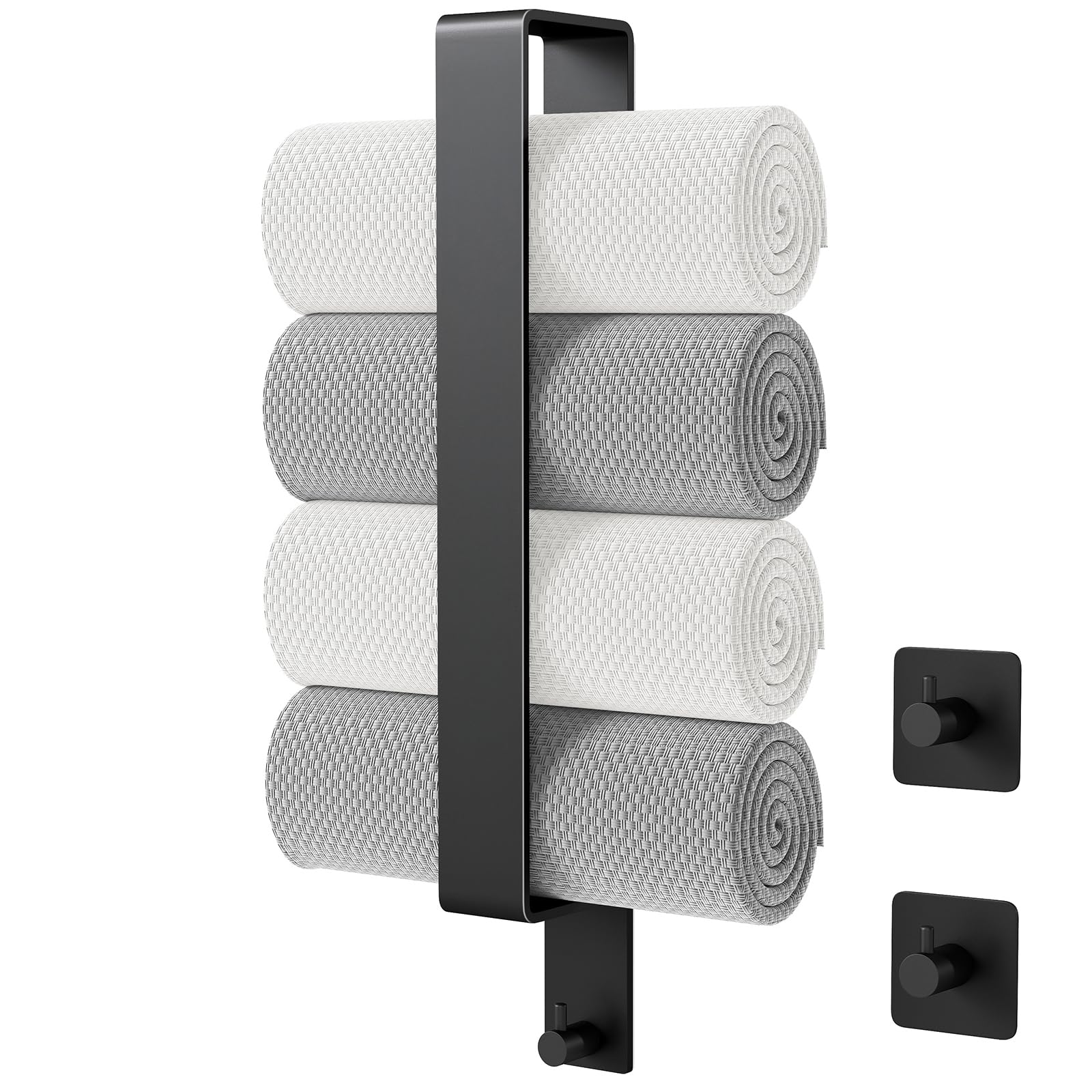 Handtuchhalter Ohne Bohren, Bethom 41CM Gästehandtuchhalter Selbstklebend, Edelstahl Handtuchhalter Schwarz Matt mit 2 Handtuchhaken, Handtuch Halter Wandmontage für Badezimmer
