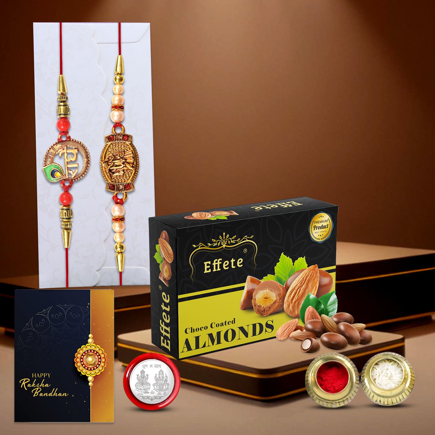 DeoDap (K2_313+314_CA32) Rakhi Combo with Chocolate Almonds 32gm, stylish rakhi for brother, Rakhi & Chocolate for brother, rakhi brother, rakhi with gift, handmade rakhi, Set of 2 Rakhi-image-15