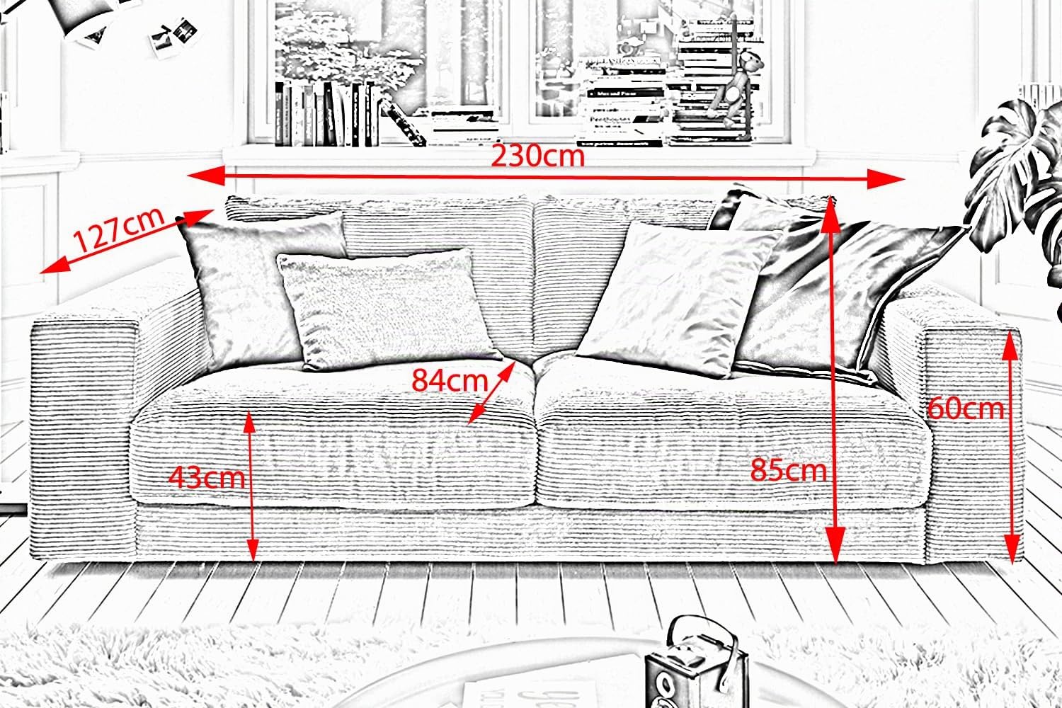 KAWOLA Big Sofa 2-Sitzer Madeline - Relaxsofa Taupe, Couch XXL, Megasofa, Gepolsterte Wohnlandschaft 230x60x120 BxHxT