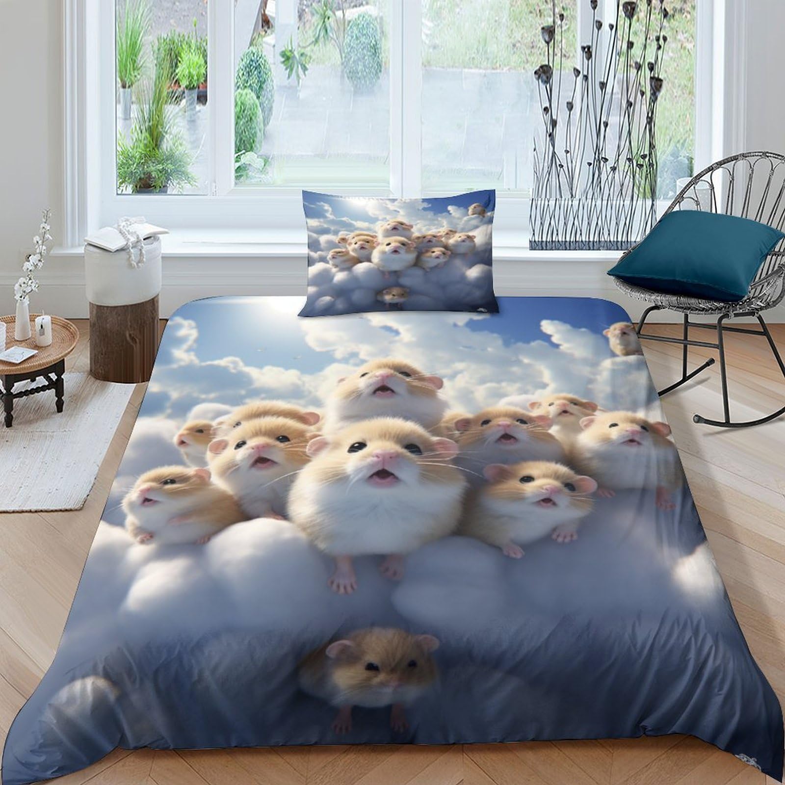 VesFy Many Hamsters Comforter Cover Set Duvet Cover Kids Boys Adults 3D Pattern Cute Animals Quilt Cover Bedding Set Microfiber Bedspread Cover with Pillowcase 2Pcs Bedding Single（135x200cm）