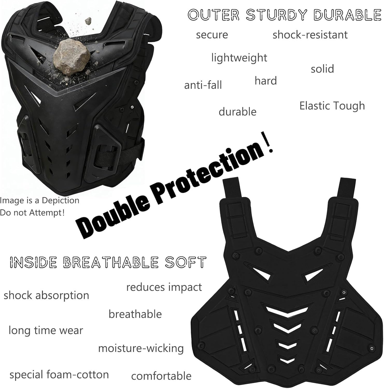 Light Upgrade Chest Armor Motorcycle Armor Body Guard Vest, Dirtbike Riding Off-Road Racing Cycling Skiing Motocross Adult Kids Protector Shirt Jackets for Street Bike, Mens Back Protection - Image 6