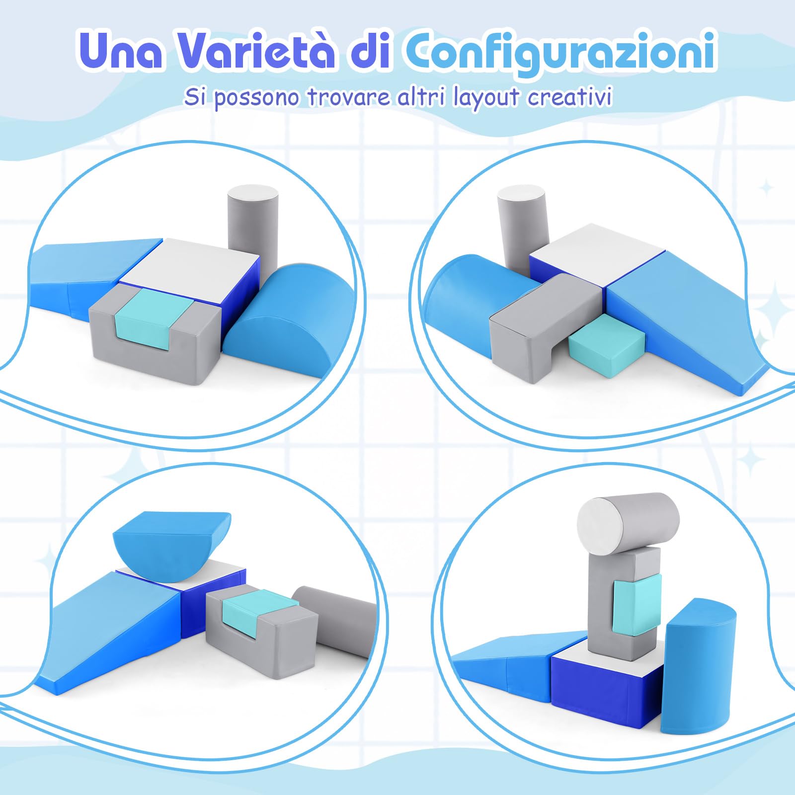 RELAX4LIFE Set di 6 Blocchi per Bambini in Schiuma Morbida, Centro di Attività (Blu)