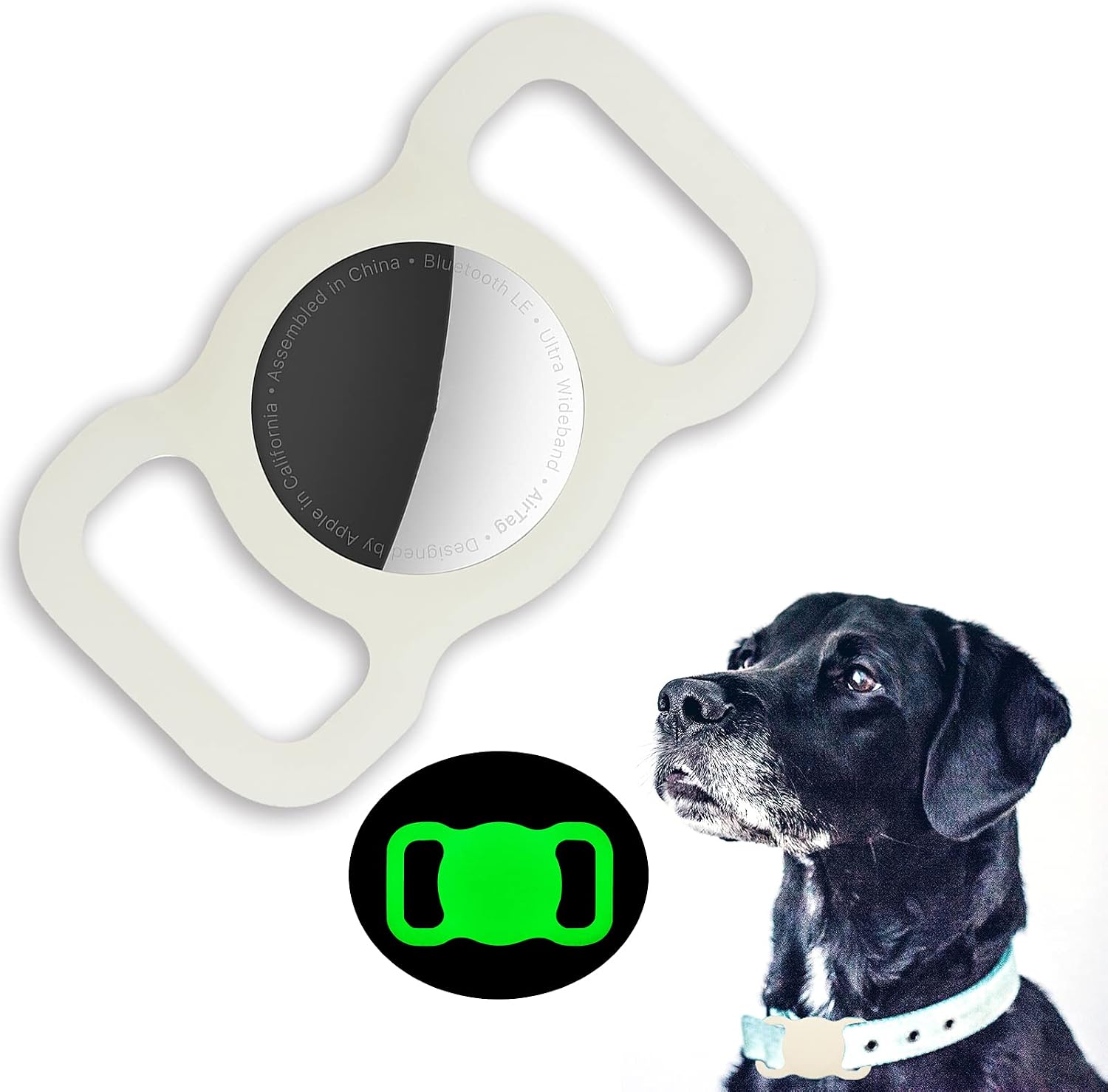 Protective Case Compatible for Apple AirTag 2021, 1 Pack Soft Silicone Dog Cat Collar Pet Loop Air Tag Holder Accessories, Lightweight Anti-Scratch Anti-Lost Shockproof(GLowWhite 1Pack)