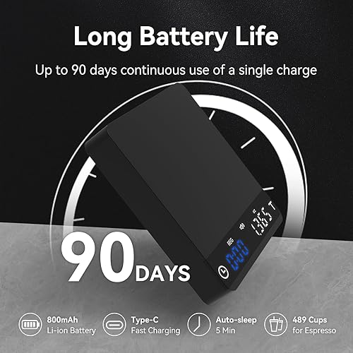 Miniatura 4 de Báscula de café de metal con temporizador, escala de café expreso con temporizador automático, 3 modos para máquina de café expreso y vertido,