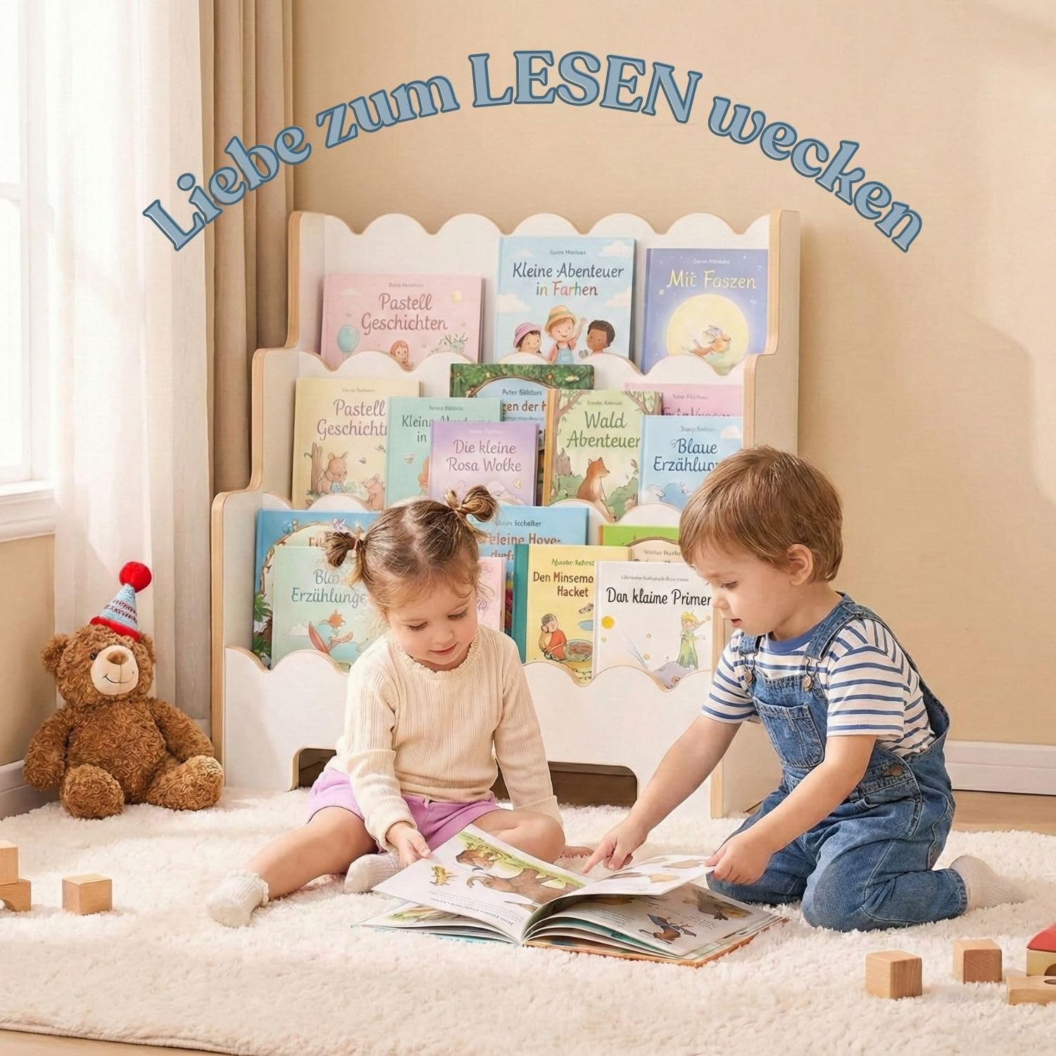 Montessori Kinderregal Weiß – Stabiles Bücherregal für Kinder – Regal für Spielzeug und Bücher – Erhältlich in 63, 73, 83 cm Breite (83cm)
