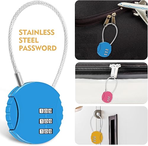 Miniatura 5 de Candado de combinación de 6 unidades, 3 dígitos para exteriores, mini candado de combinación impermeable para cerradura de gimnasio escolar, mochila