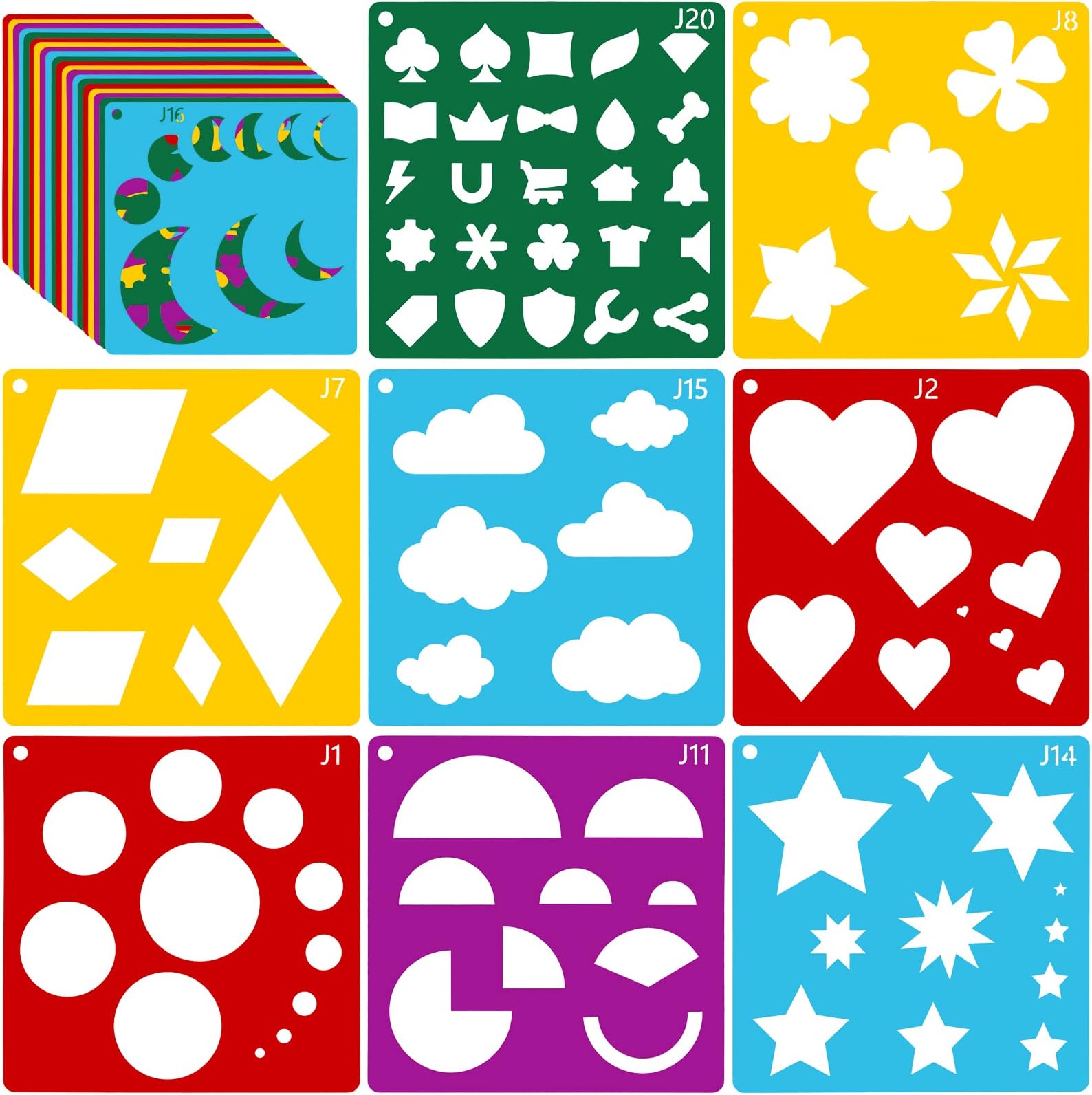 Peohud 40 Pieces Stencils for Kids, Geometric Drawing Stencil, 5.9 Inch Shaped Templates, Simple Drawing Chalk Stencils Colorful Art Painting, Template for Children Learn Painting, DIY Craft