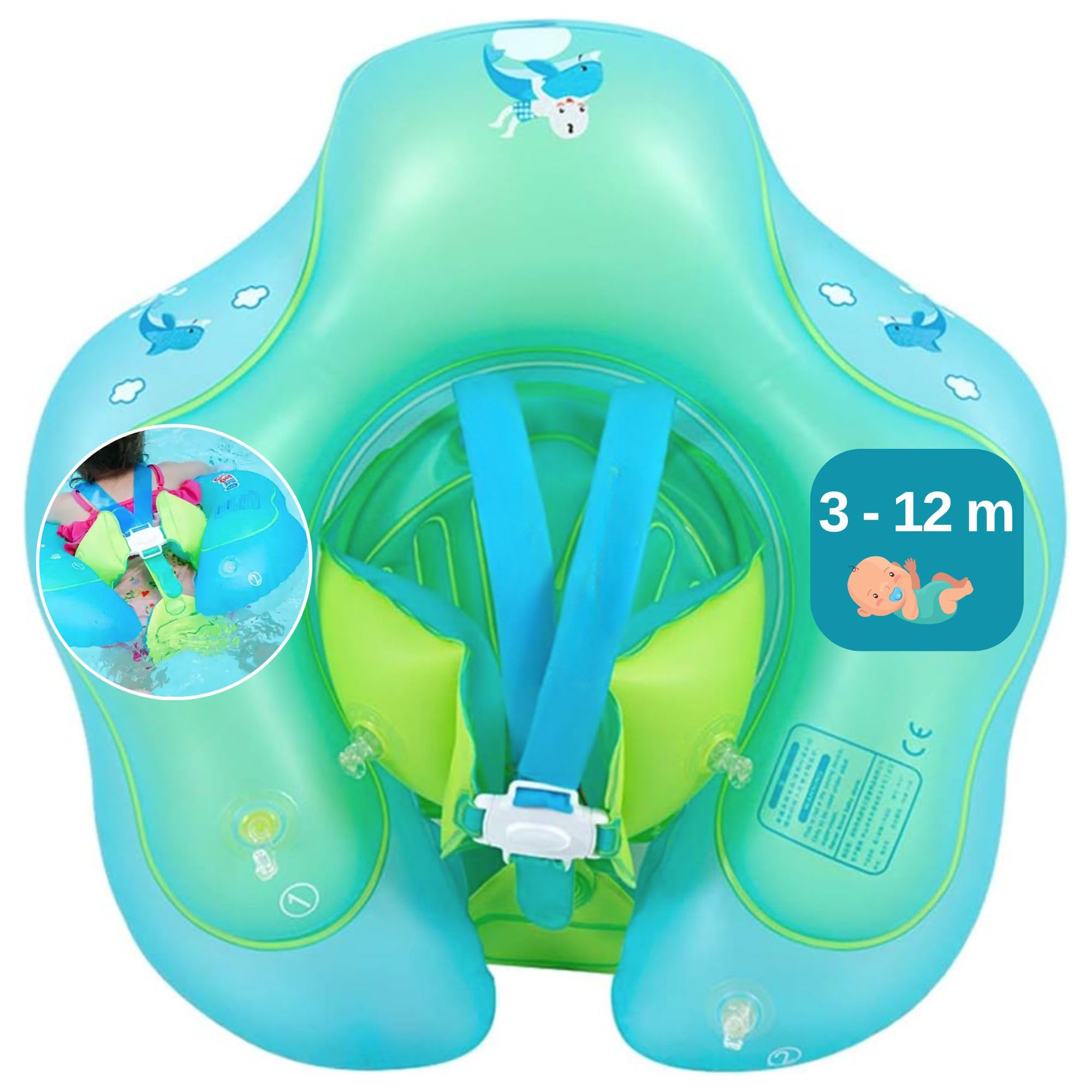 Moda & Chic Boya Bebé Boya Niño de 6 Meses, 12 Meses, 1 año, a 6 años con entrepierna, Flotador inflable Correas, seguridad en piscina mar, boyas para bebés a partir de 3 meses niña niño