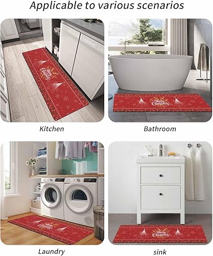 Miniatura 6 de Tapete de baño rojo de Navidad para bañera, antideslizante, de secado rápido y absorbente, tierra de diatomeas, fregadero de cocina, lavable, tapete
