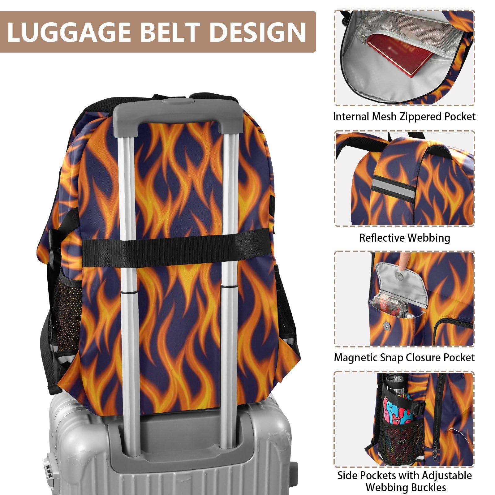 KLL Mochila para laptop para mujer, diseño abstracto de llama, color naranja