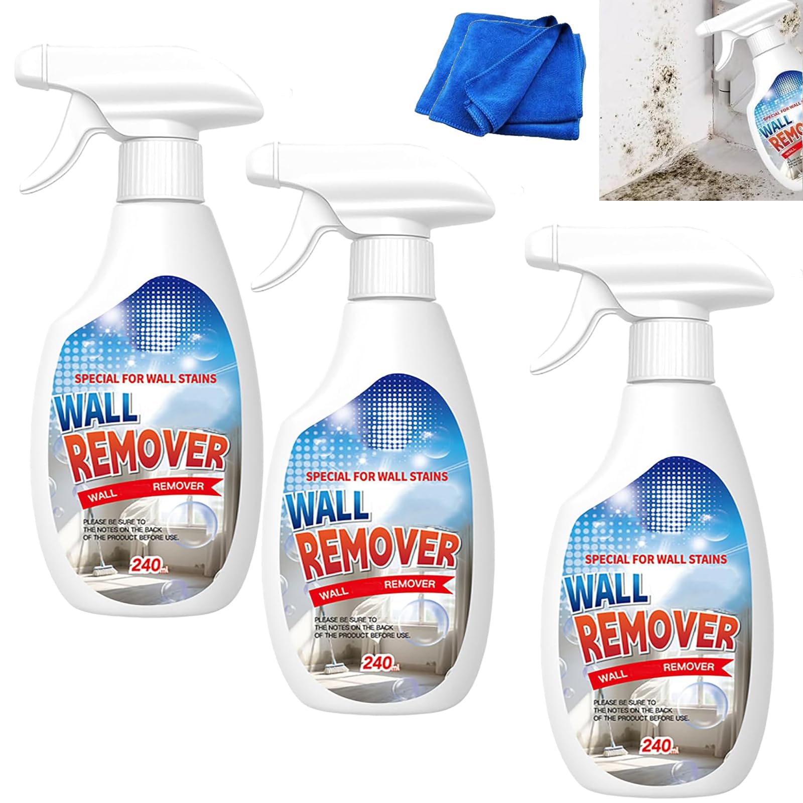 News - Spray limpiador de pared de acción rápida – Limpiador de pared multisuperficie muy eficaz para paredes pintadas, madera, azulejos, baños, cocinas y más (3 unidades)