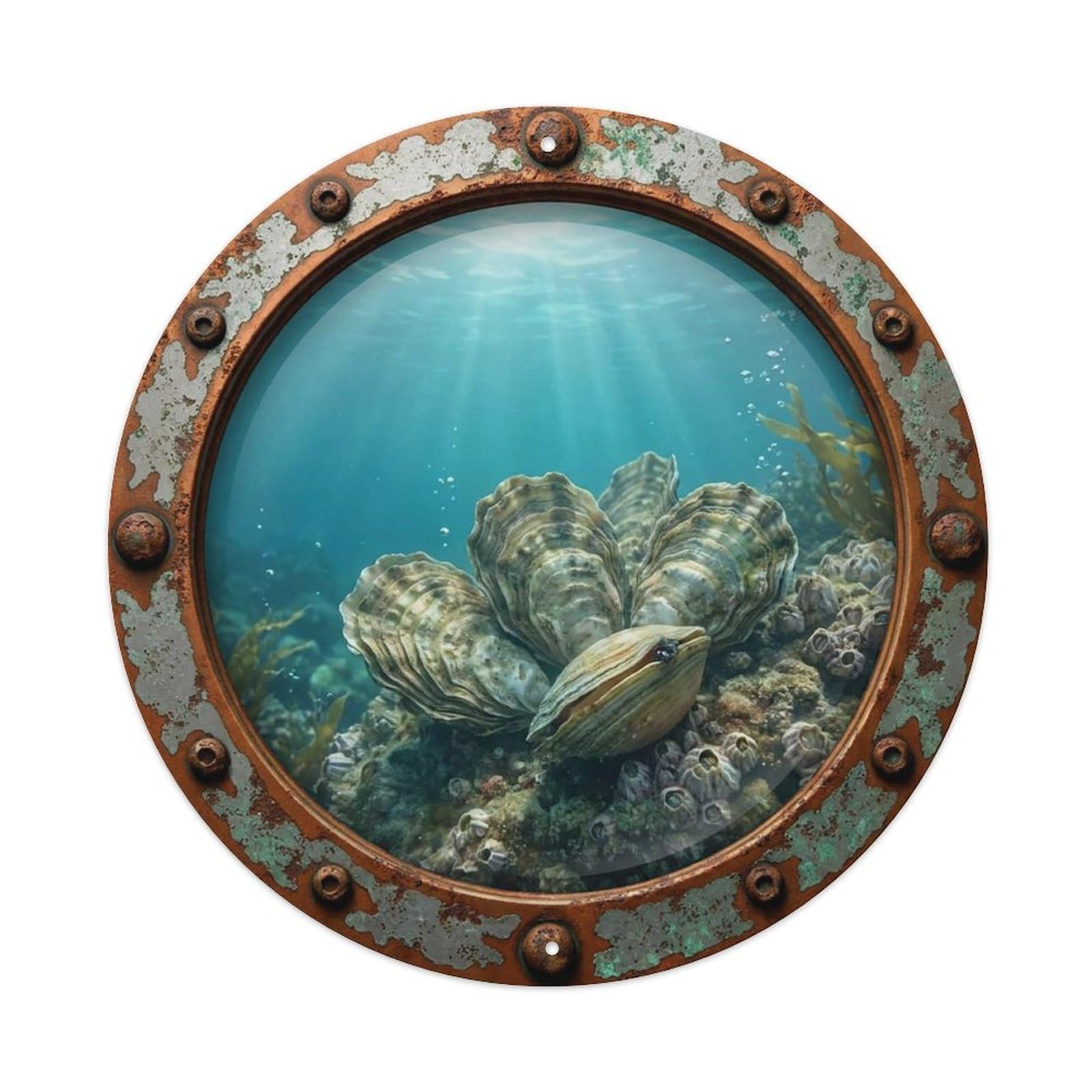 Gead 8X8inch Style Vintage Porthole Oyster Shell Nautical Window View Metal Tin Sign
