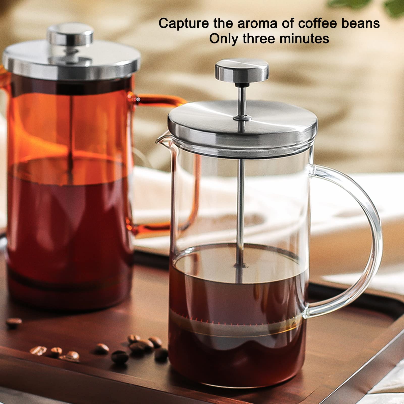 Cafetera Émbolo,Cafetera Francesa De Vidrio De Borosilicato Resistente Al Calor Extraíble,Jarra Resistente Al Calor,Cafetera De Piston De Acero Inoxidable 304 Con 3 Filtros,Apta Para Lavavajillas