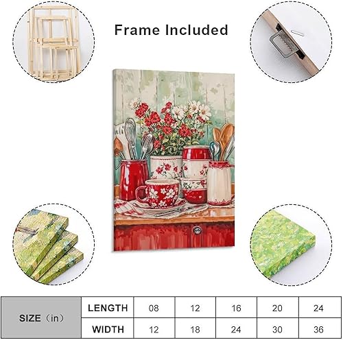 Miniatura 2 de Arte De Pared De Cocina De Campo, Impresiones En Lienzo Enmarcado, Utensilios De Cocina Y Alimentos, Pintura Rústica De Granja, Cocina, Comedor,