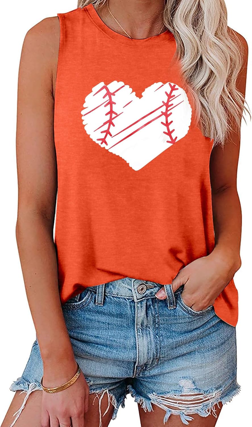 TAOHONG Baseball Tank Top Women Heart Print Baseball Tanks Cute Workout Graphic Casual Summer Sleeveless Shirt Vest Top - Image 2