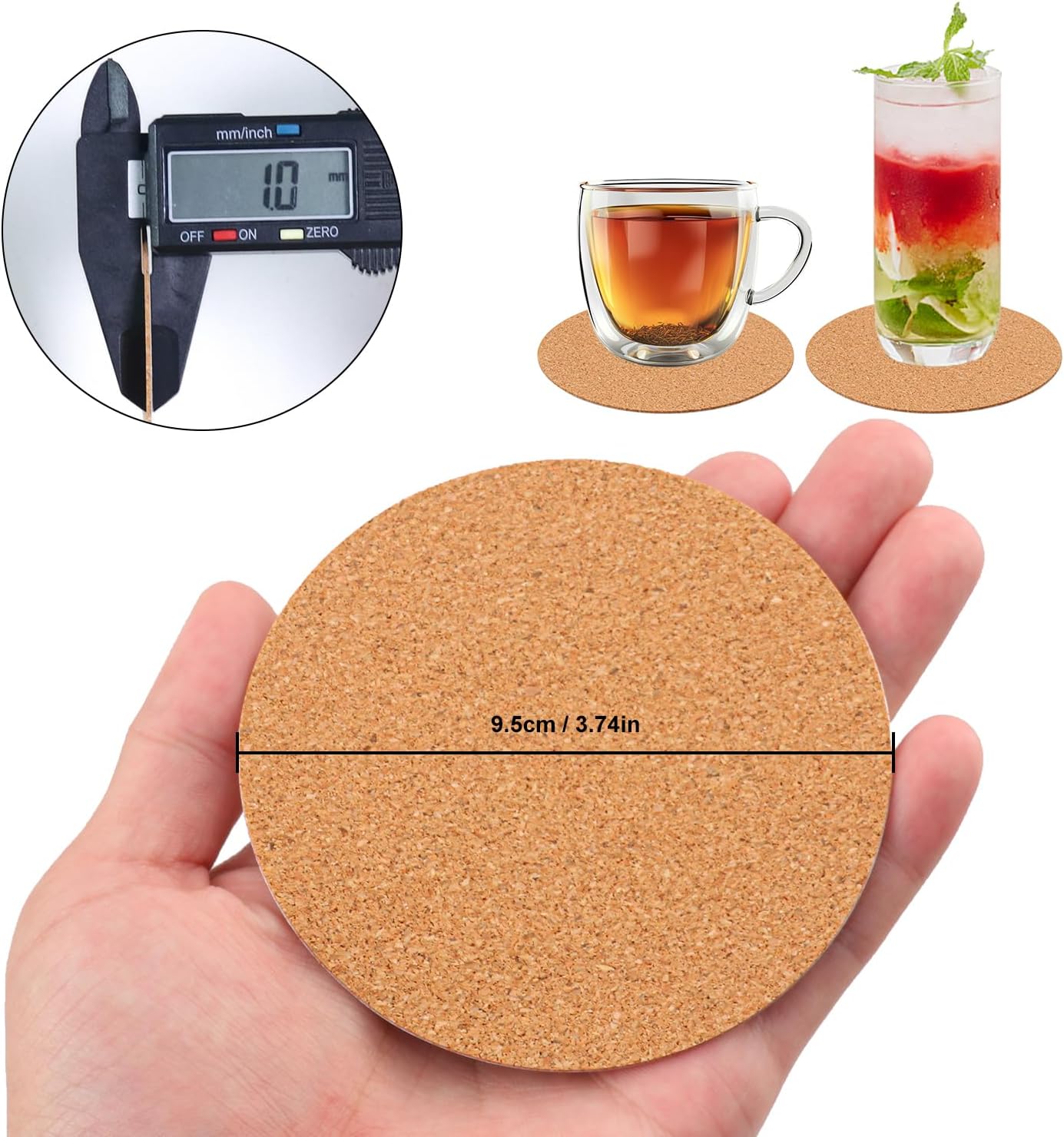 500 PCS 3.74 Inch Round Self-Adhesive Cork for Coasters, Cork Coaster Backing Pad for Home Tabletop Decoration - Image 2