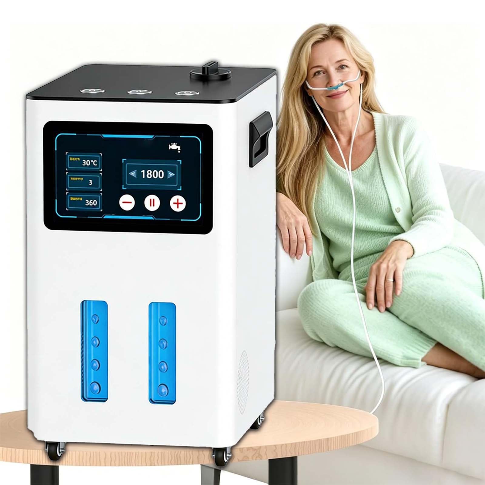 Aparat Do Terapii Wodorowej, Inhalator H2 Z Trzema Portami, Czystość 99,99%, Przepływ 900-4200 Ml/Min, 7-Warstwowa Separacja, Cichy Wentylator ≤40 Db, Zbiornik Na Wodę 3 L(White,900ml/min)