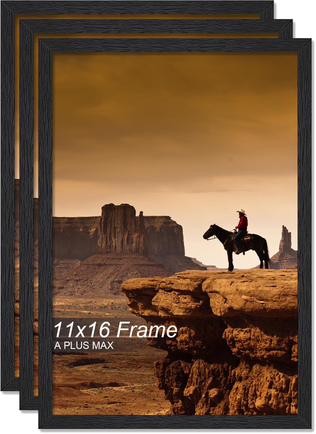 A PLUS MAX 11x16 Picture Frame Set of 3 Black Light Weight Wall Mount — image 1