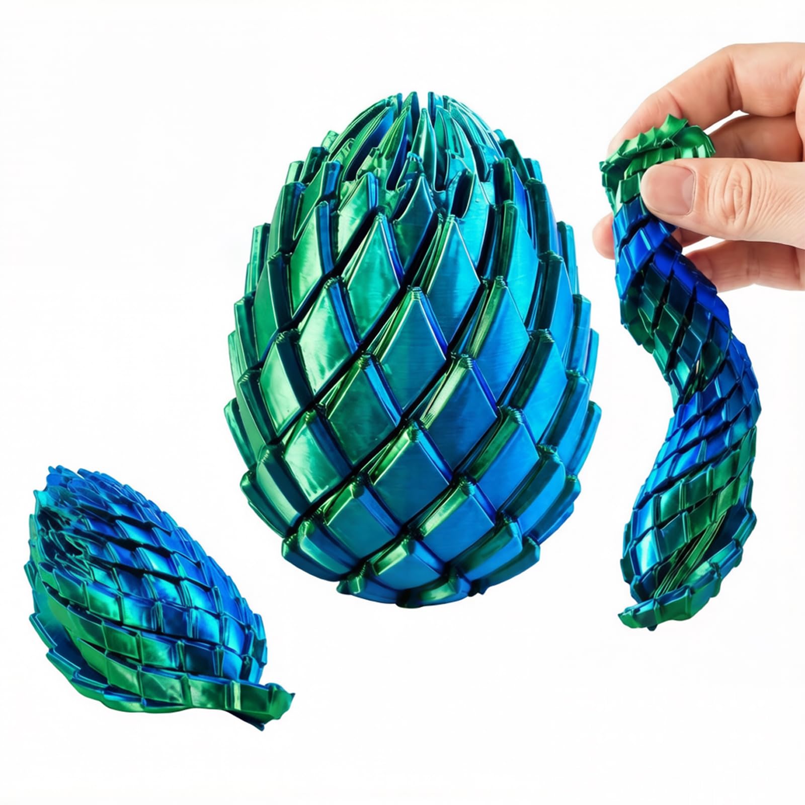 3D Printed Fidget, 7.5 Cm 3D Printed Fidgets, Sensory Focus Desk Ball for Stress Relief and Anxiety Management, Twisting Rotational Motion for Office and Travel Use, Blue Green Color Design