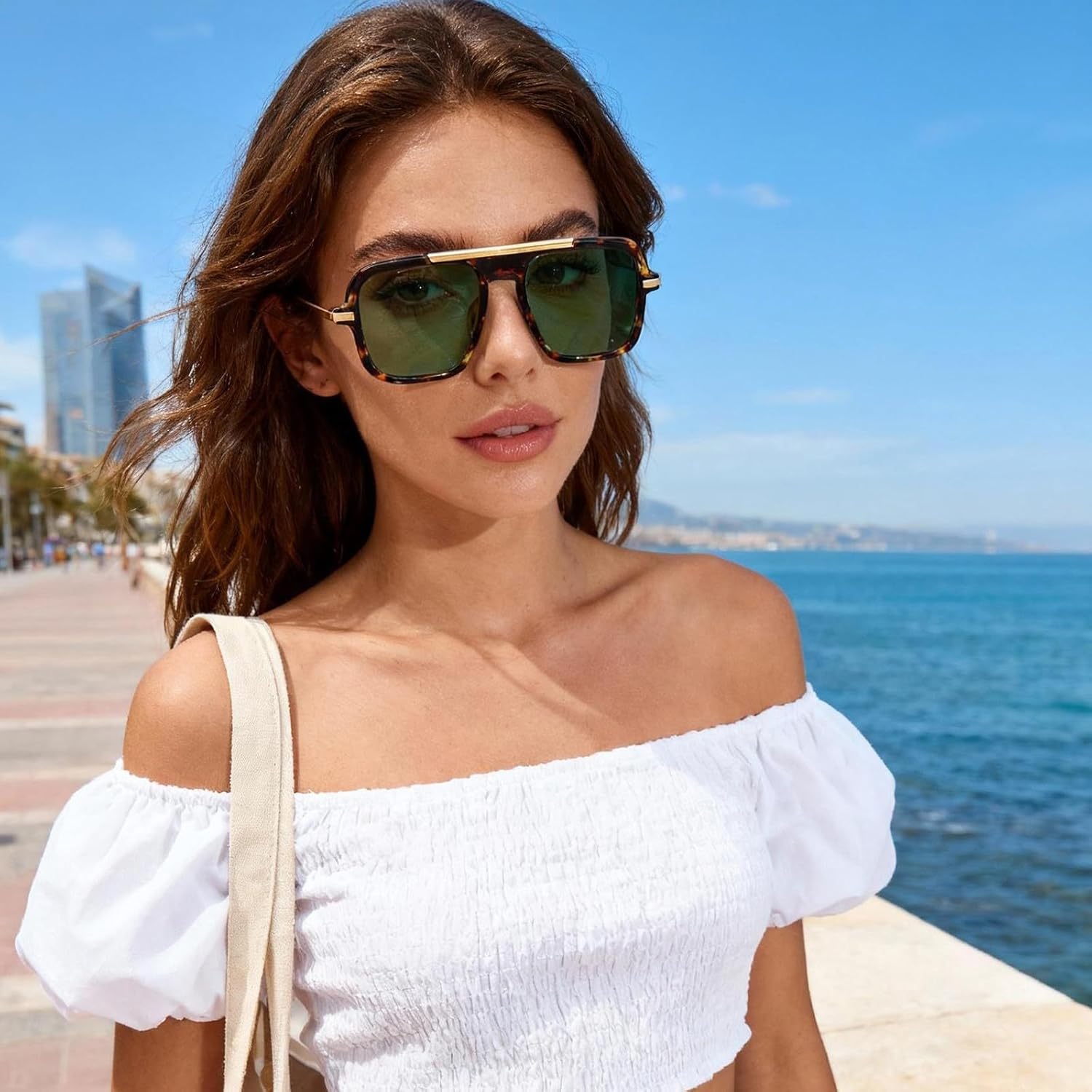 A LONG Retro Square Aviator Sunglasses for Women Trendy 70s Vintage Large Frame UV400 Protection Shades A2256 - Image 4