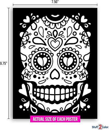 Miniatura 6 de Stuff2Color Sugar Skulls - Pósteres de terciopelo mullido para colorear de Halloween (Día de los Muertos y Día de Los Muertos)  Paquete de 6  Gran