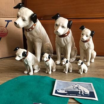 ビクター犬　ニッパー君　昭和レトロ　ヴィンテージ　陶器　置物　6体 昭和レトロ Victor ビクター犬 ニッパーくん 陶器製 置物 | choice