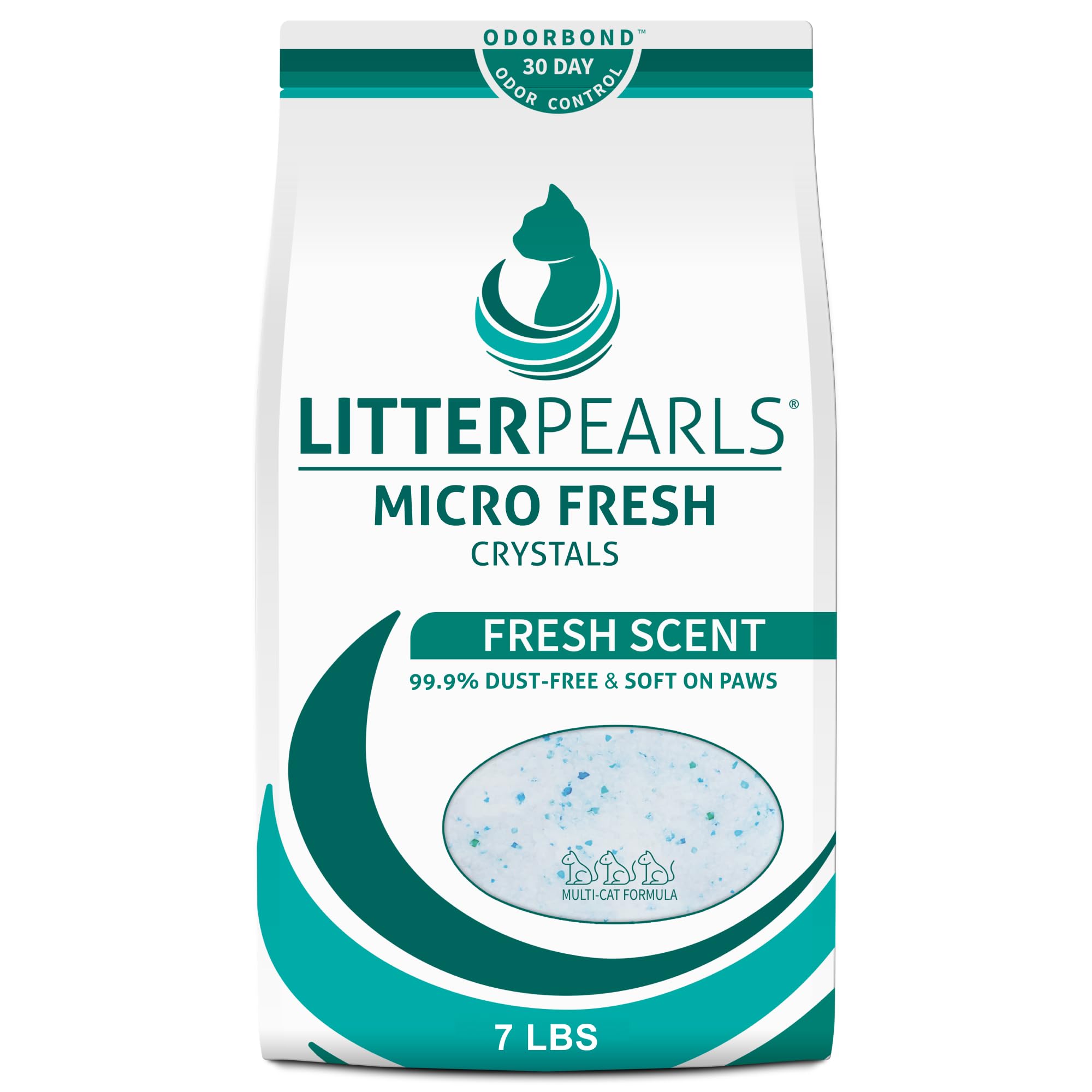 Litter Pearls Arena para Gatos Micro Fresh perfumada, no aglutinante, con Olor a adherencia, 7 Libras, Cristales Blancos, Transparentes y Azules, 10609