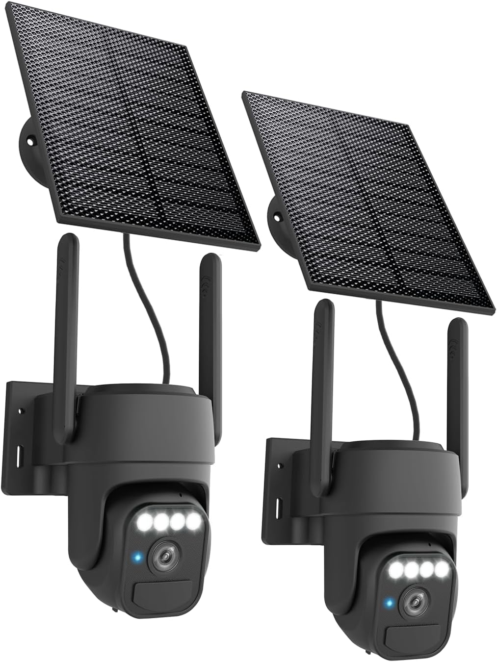Solar Security Cameras Wireless Outdoor 2 Packs, Color Night Vision, SD/Cloud Storage, 2-Way Talk, 2.4GHz WiFi, IP65 Waterproof, 360° View