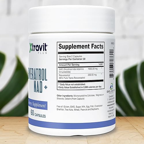 Miniatura 2 de Resveratrol NAD + Suplemento  Suplementos de refuerzo de la longevidad pura para hombres y mujeres  Puede apoyar el envejecimiento saludable, la
