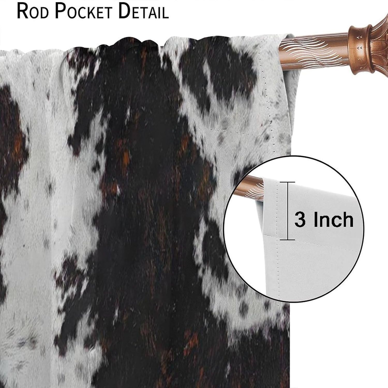 Cow Skin Print Curtains, Rustic Farmhouse Animal Fur Skin Window Treatments Black Brown Wild 3D Cowhide Print Rod Pocket Window Drapes for Bedroom Living Room 42x54in (Decor)
