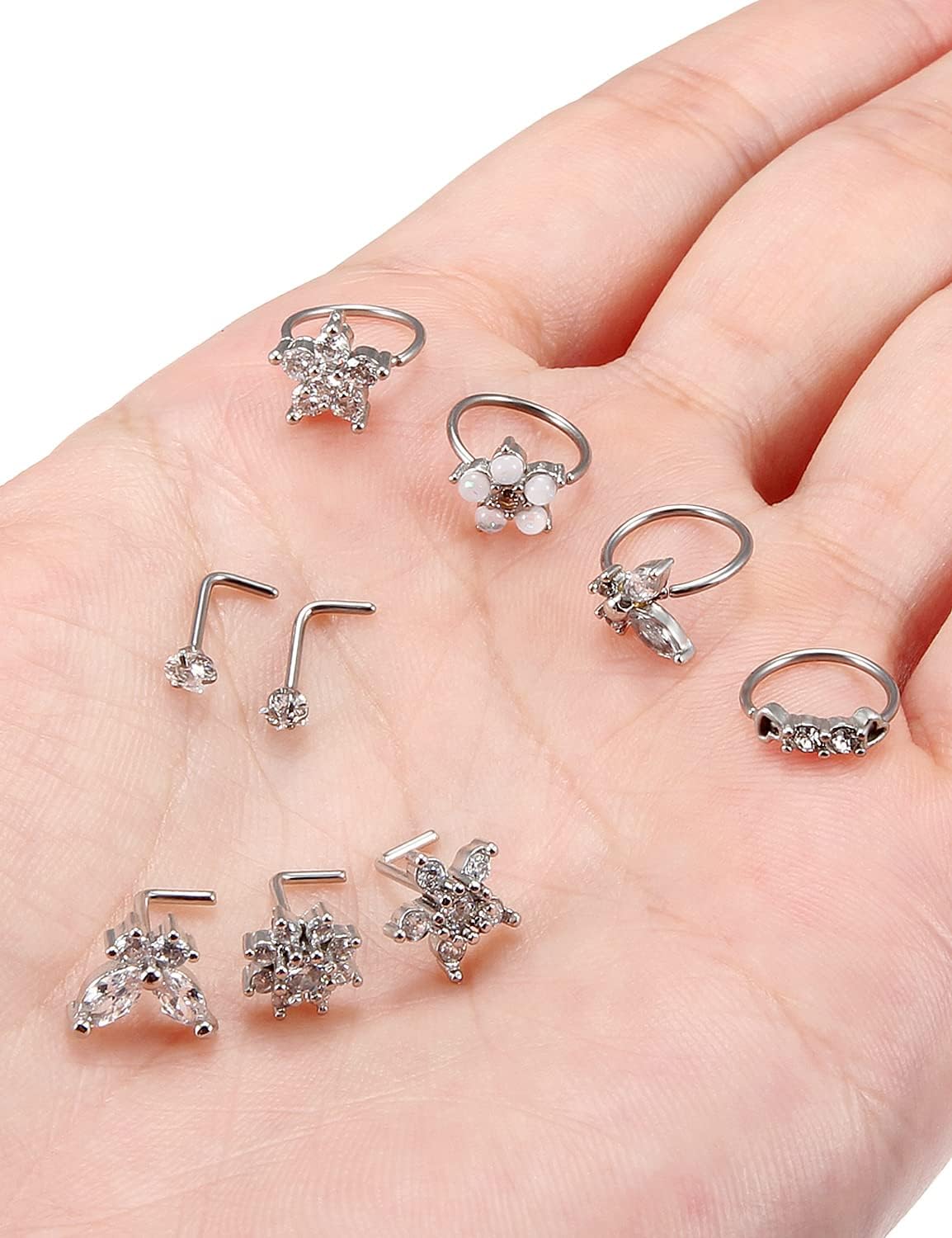 Nose Rings Studs Hoops Piercings Jewelry for Women Men 20g Surgical Stainless Steel l Shaped Bar Hypoallergenic Nostril - Image 3