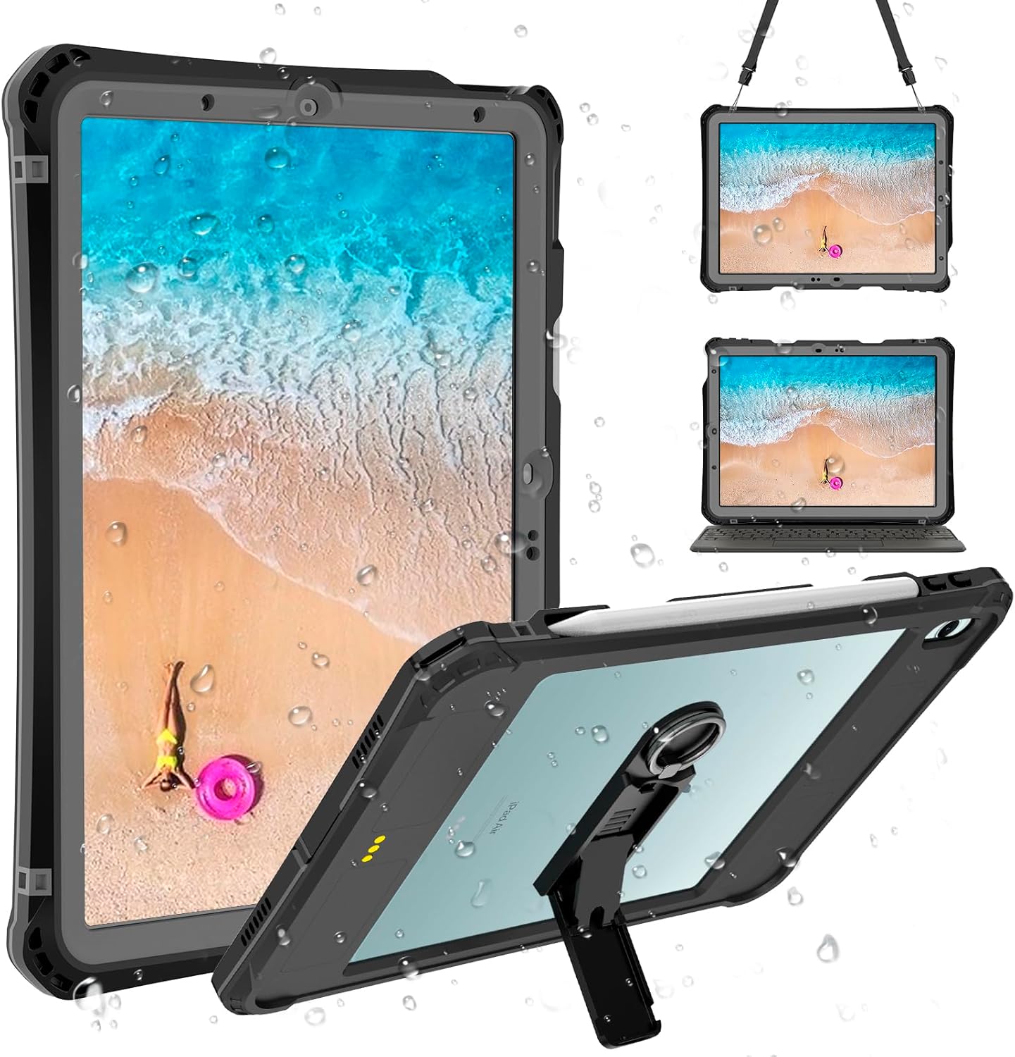 ShallBox Case Waterproof for iPad Air 8th/7th/6th/11 inch M4/M3/M2(2026/2025/2024), iPad Air 5th/4th Gen10.9inch, Built-in Screen Protector Pencil Holder Kickstand, Fit with Magic Keyboard, Black-Gray