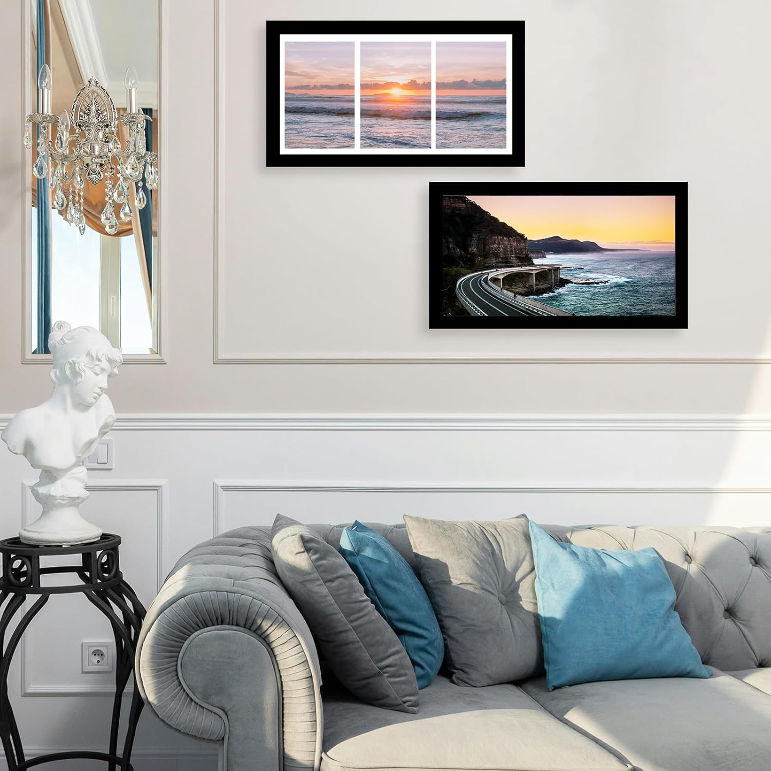 8x16 Collage Picture Frame with Mat Set of 3, Display 3 Pcs 4x6 Photos or 8x16 Picture, Three Opening 4x6 Picture Frame Collage for Wall Hanging or Tabletop, 3 Pack, Black