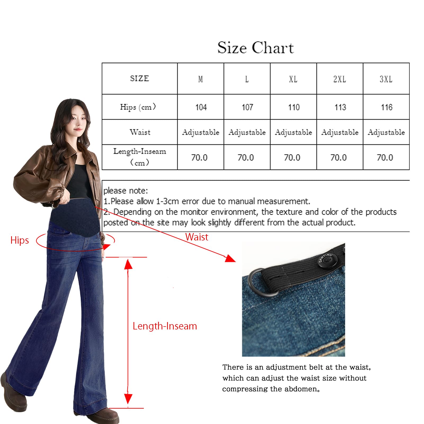 Vaqueros para embarazadas con cintura ajustable, elegantes pantalones vaqueros con bolsillos para mujeres de hasta 175 cm, vaqueros elásticos para embarazadas