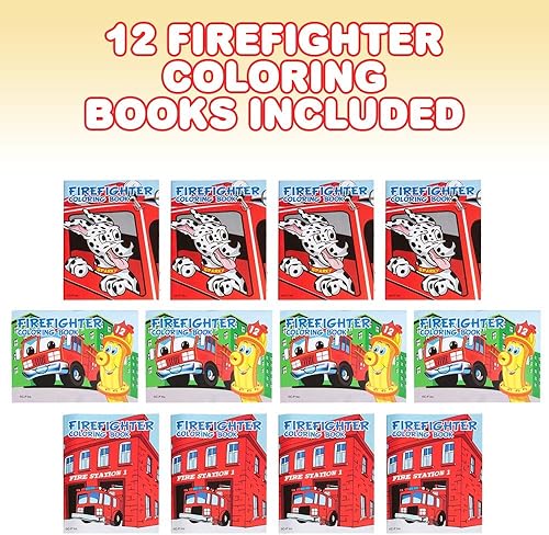 Miniatura 2 de ArtCreativity Libros para colorear de bomberos, paquete de 12 a 8 folletos de varios colores, divertidos rellenos de bolsas de golosinas de bombero,